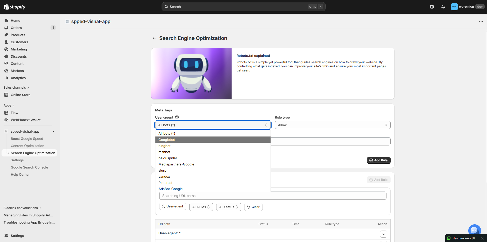 User-agent options in Robot.txt